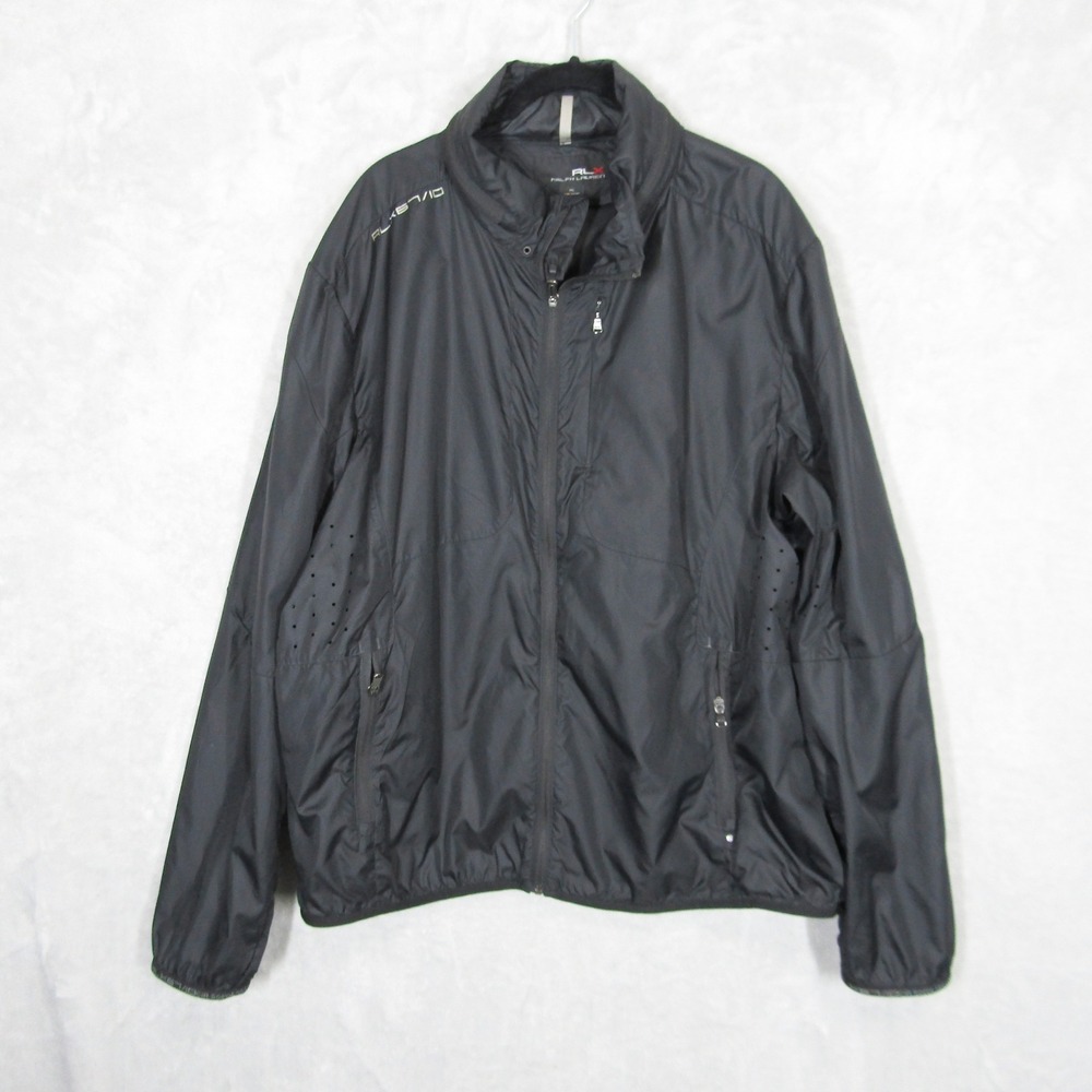 RLX Ralph Lauren Mens XXL Black Nylon Full Zip Windbreaker Jacket RLX67/10